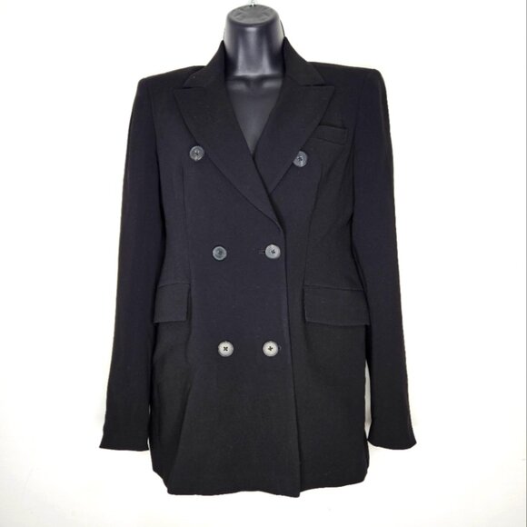 Aritzia Babaton 1-01 Sonia Double Breasted Blazer Jacket Sz 2 Black Corporate - Picture 3 of 12